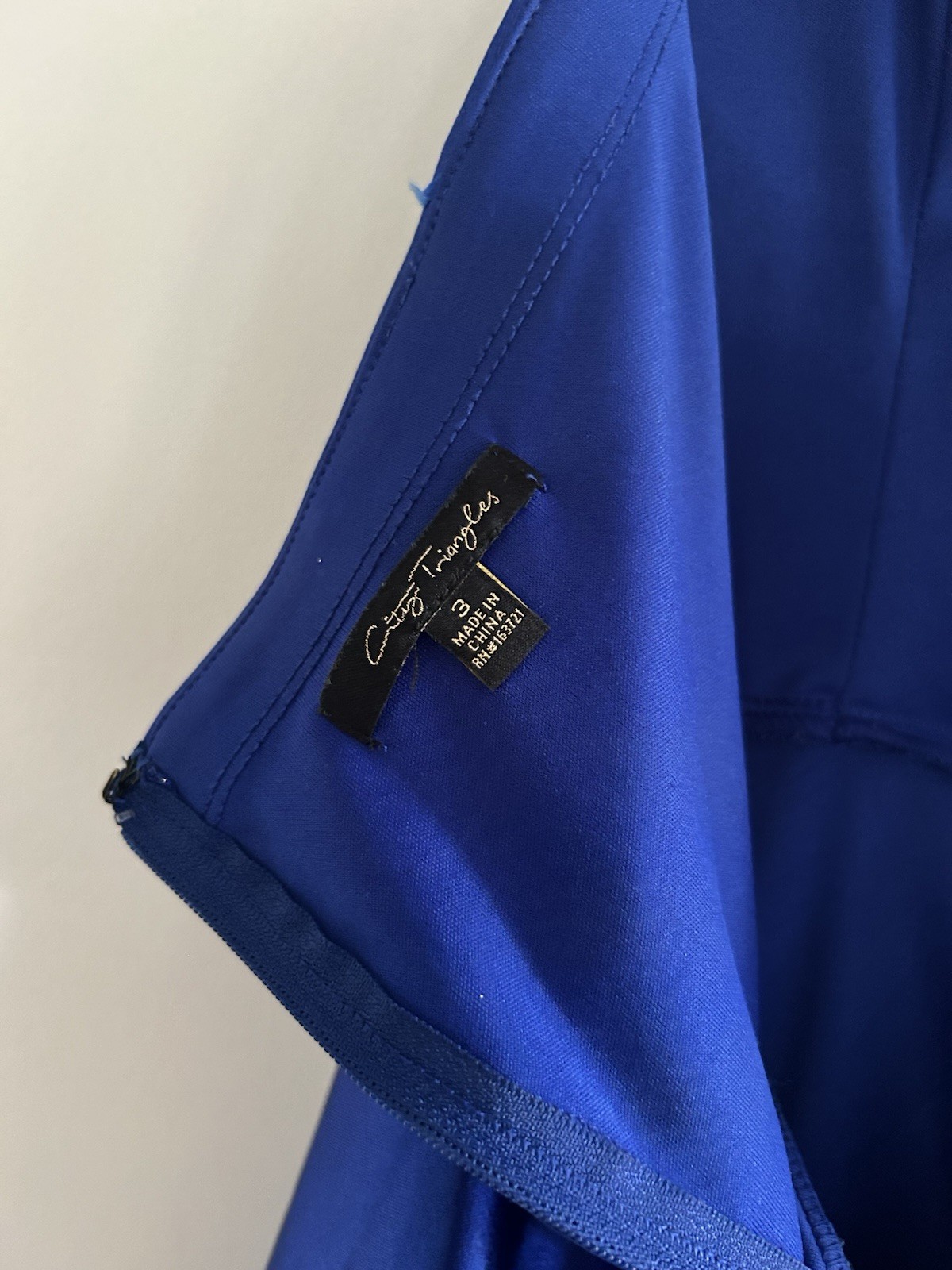 Cecy Triangles Blue Satin A-Line Mini Dress 3 Strappy Sleeveless Lined Zip