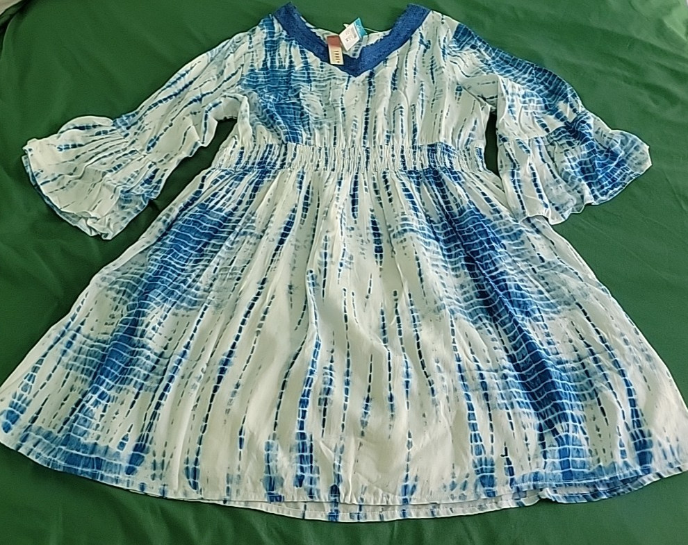 NWT Rue 21 True Destiny Women’s Blue Tye Dye Dress 3/4 Sleeve Crochet Size 2X