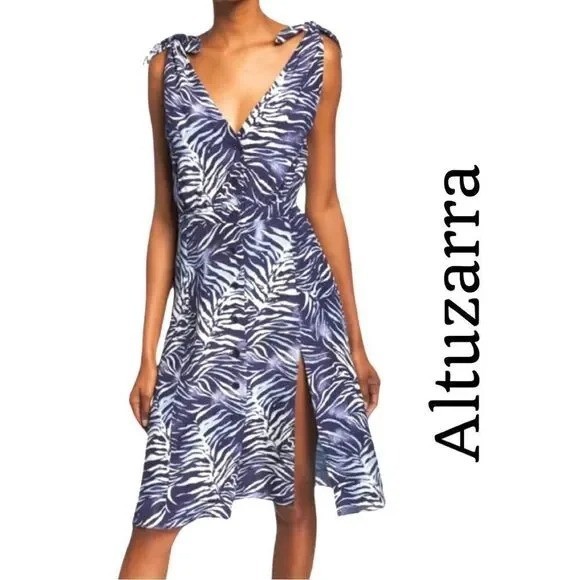 ALTUZARRA Dress SILK Mid-Length TIGER / FLORAL – Blue Sz 44 (US 12…XL) Nice!