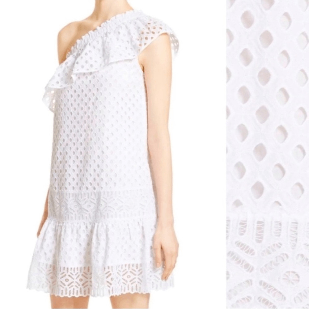 NWT Tory Burch Zoe white eyelet cotton one shoulder dress Sz 10