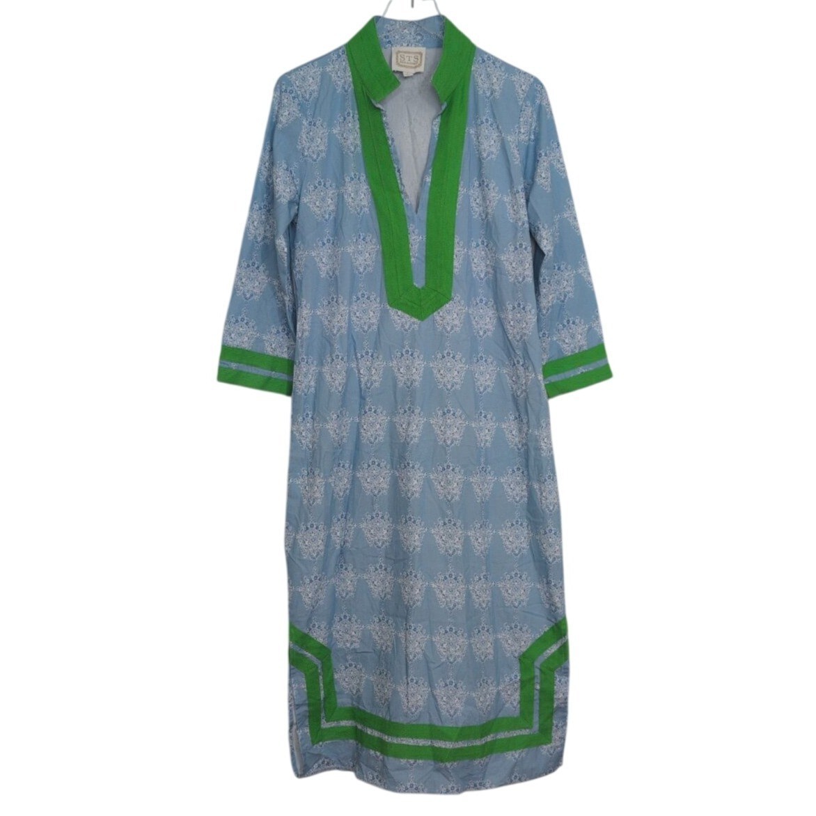 Sail to Sable Floral Tunic Maxi Dress Womens Size Large Blue Boho Shift Kaftan