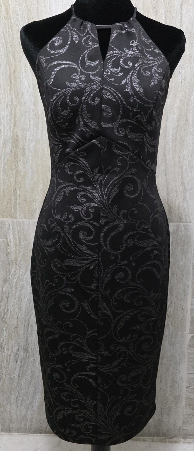 Enfocus Studio Black Silver Paisley Sheath Halter Knee Dress Sleeveless 4
