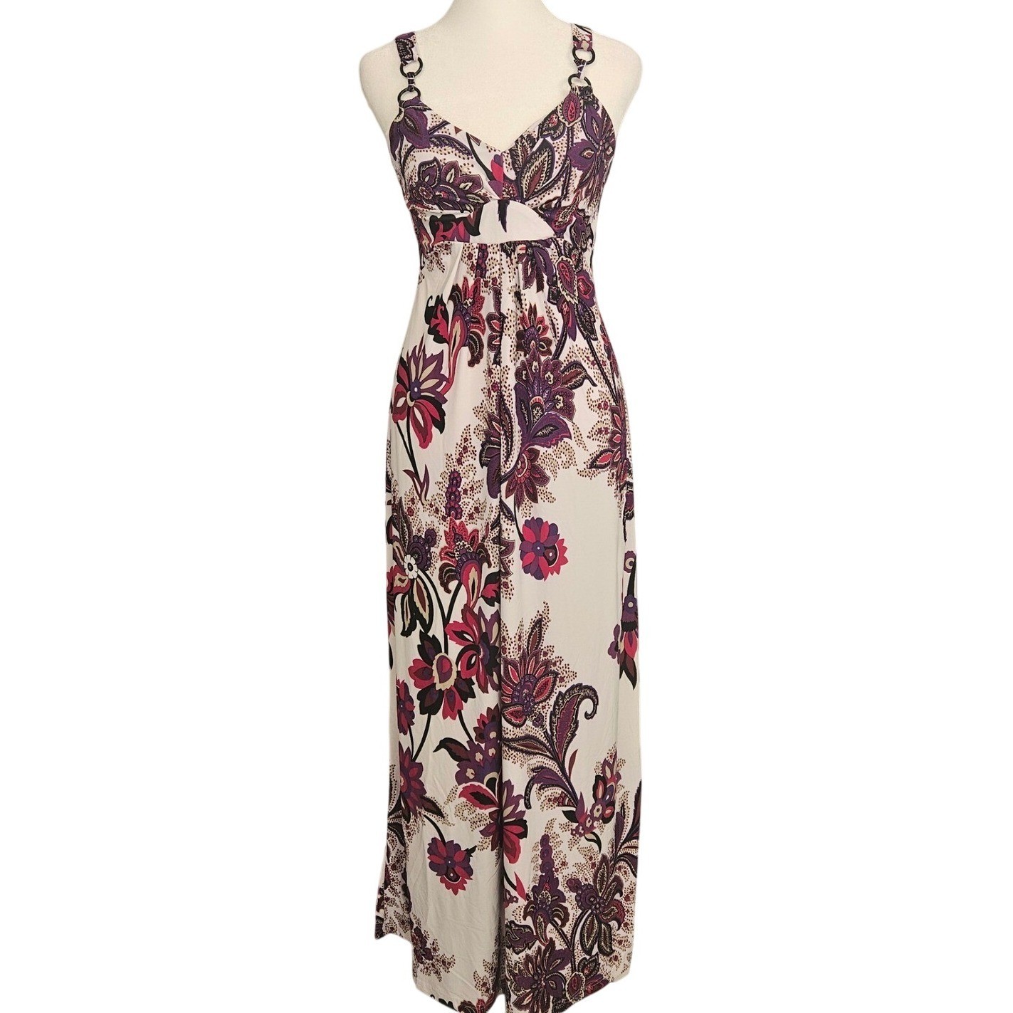 Alyn Paige New York Womens Purple Paisley Floral Maxi Dress O-Ring Keyhole Sz S