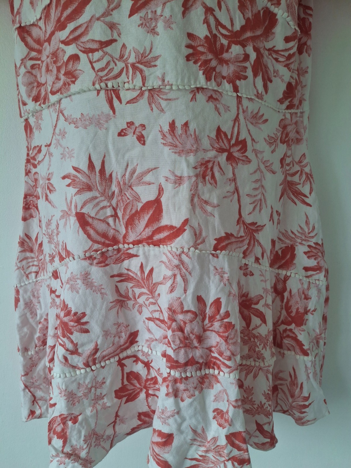 Lipsy Womens Pink Floral Knee length Dress Uk18 Linen Blend V Neck Casual Travel