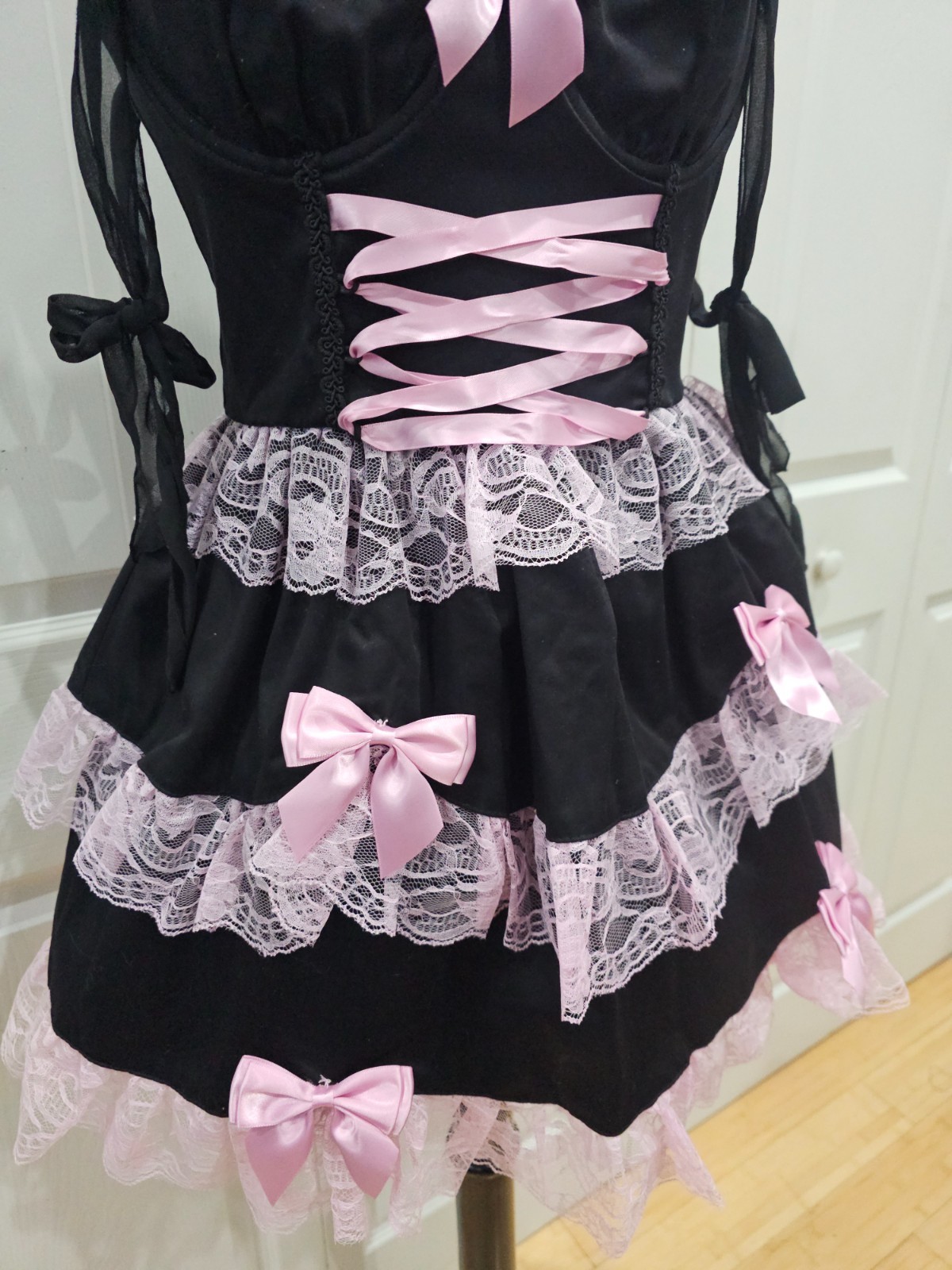 Dolls Kill Widow Thank Goth For You Black Pink Lace Tutu Lolita Mini Dress S