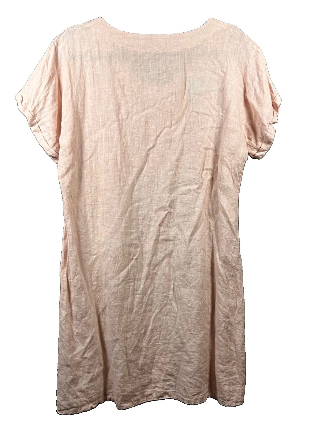 Valentina Naldi Womens Pink 100% Linen Embroidered V-Neck Shift Dress Italy L