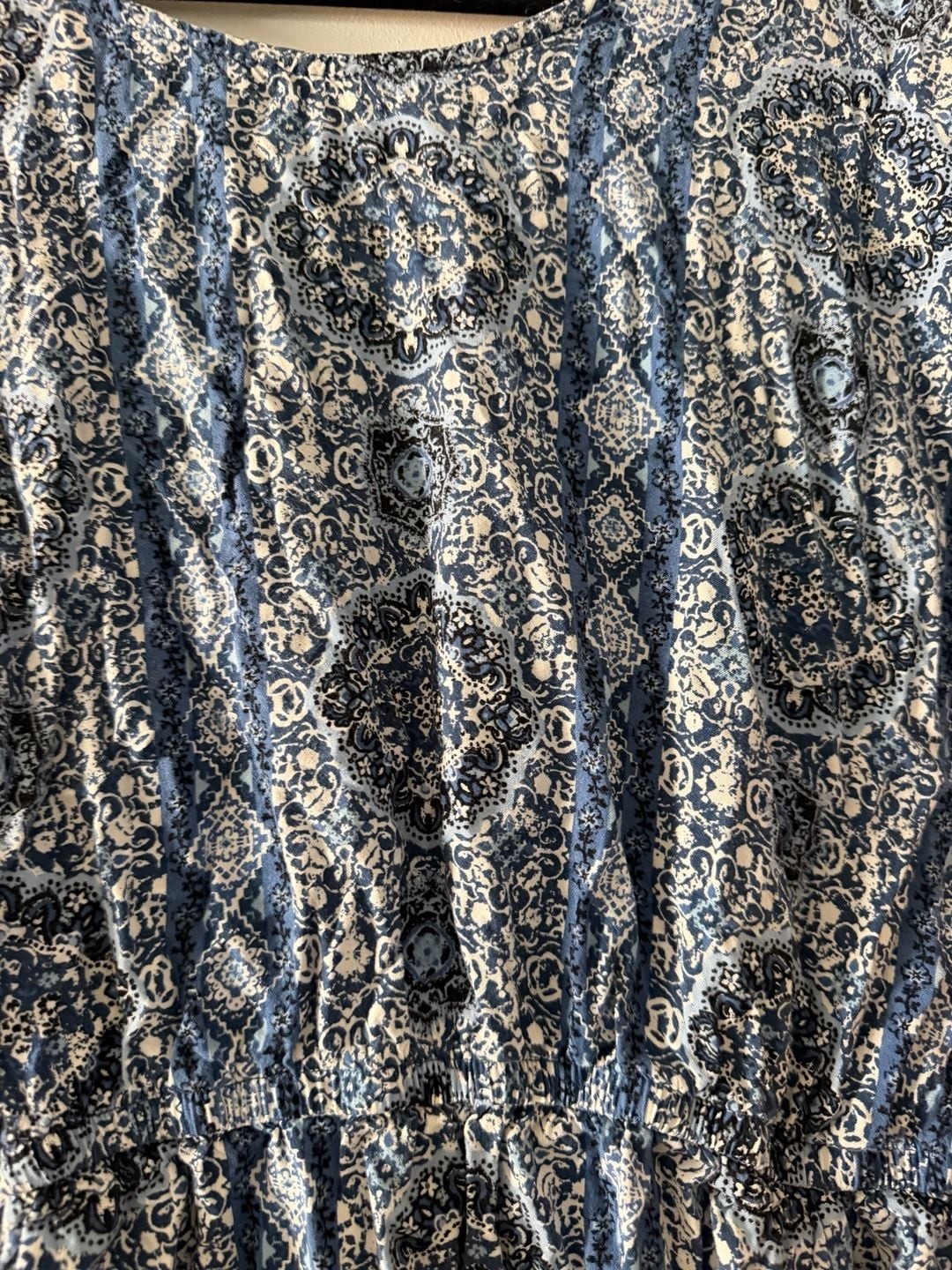 Blue Paisley Print Rayon Sleeveless Dress with Pockets