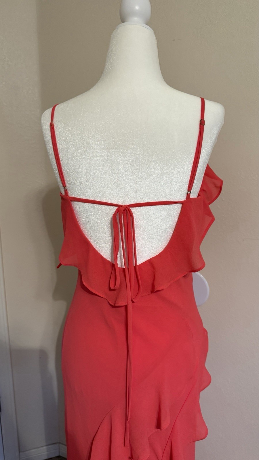 X by Xscape Coral Solid Ruffle V-Neck Strappy Sleeveless Maxi Dress Size 6