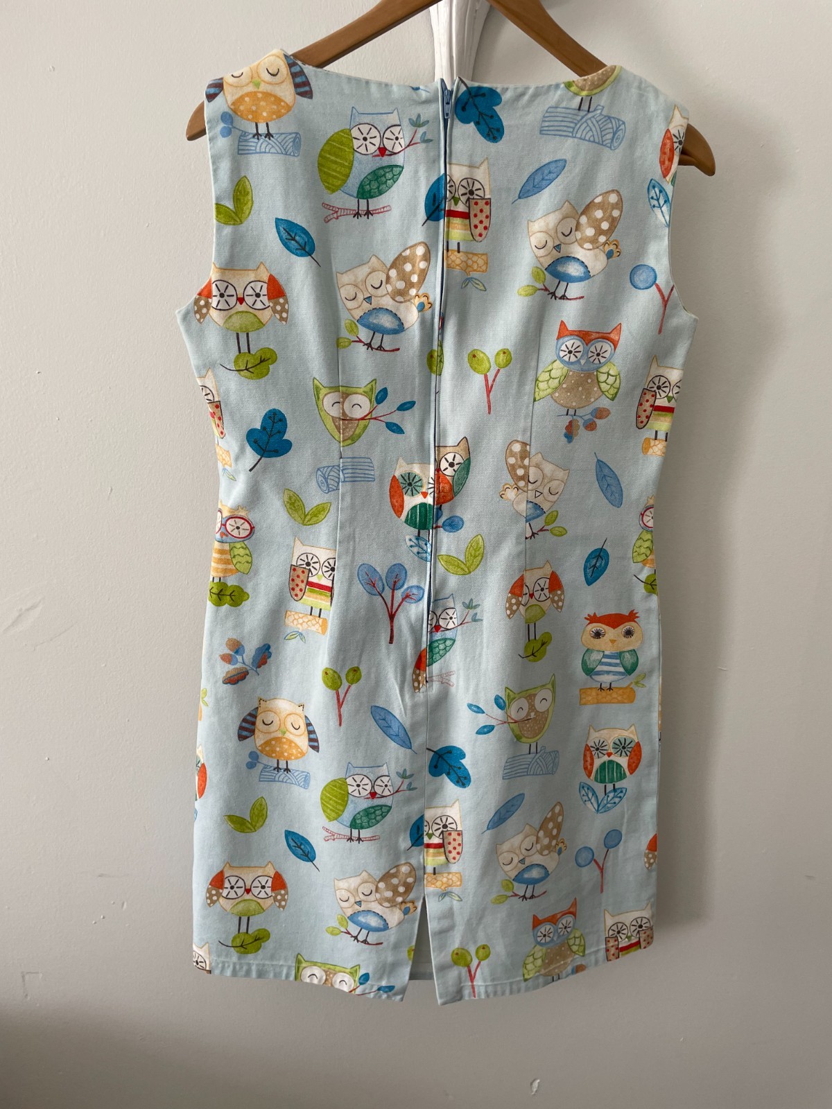 Unique Home Sewn OWL Print COTTON CANVAS Shift Dress With Pockets Size 12