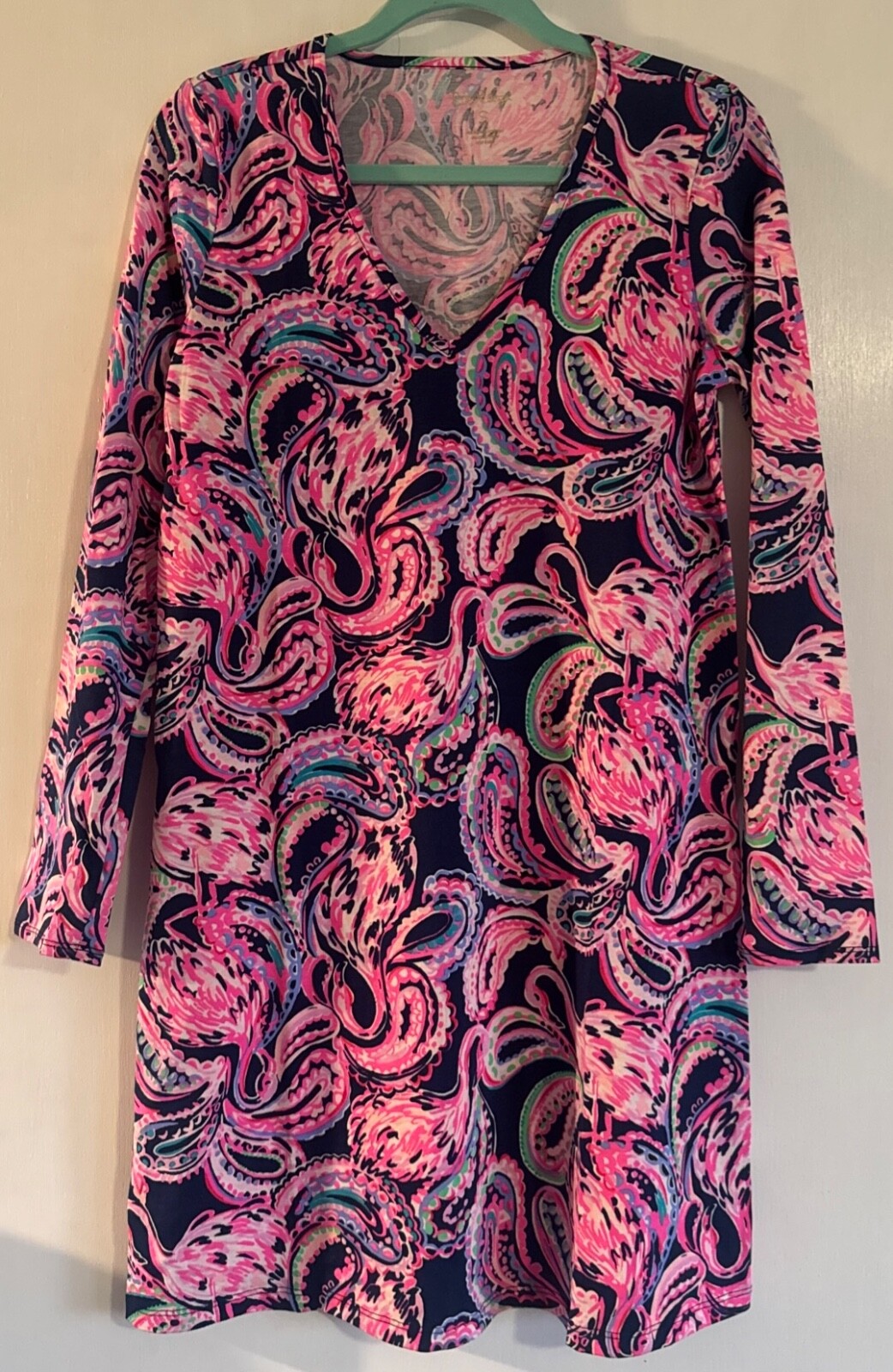 LILLY PULITZER Daphne T-shirt Dress Inky Flamingo Women’s Pink Blue Size S NWOT
