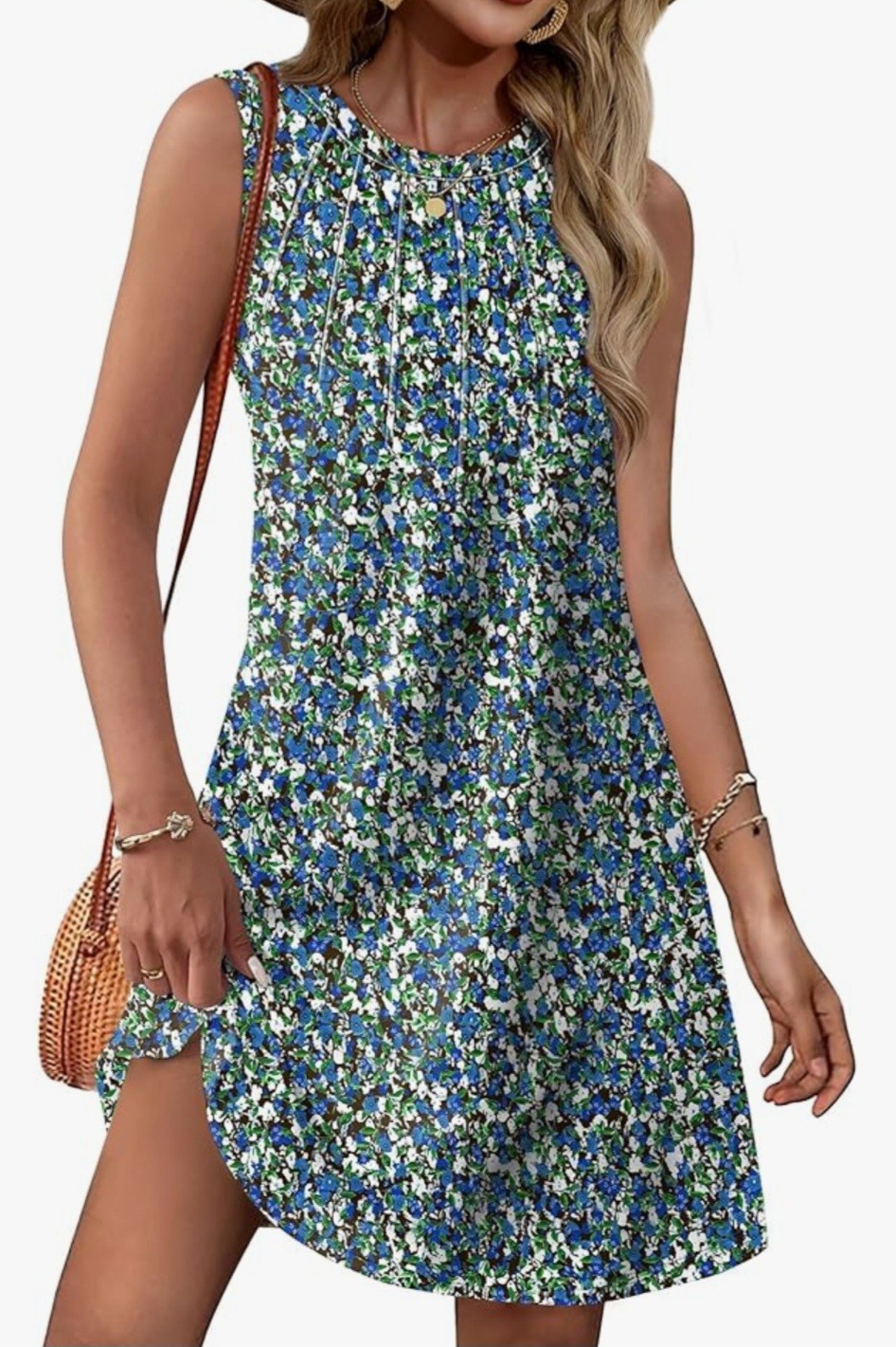 NWT XL Black w/ Blue Green Flowers Floral Tank Sleeveless Swing Dress New XLG