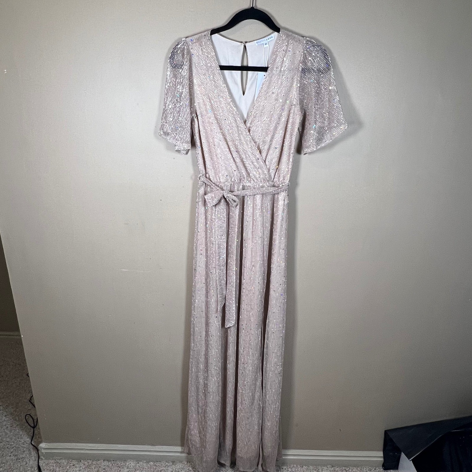 Baltic Born Grace Champagne Sparkle Gown Metallic Sequin Maxi Dress XS New