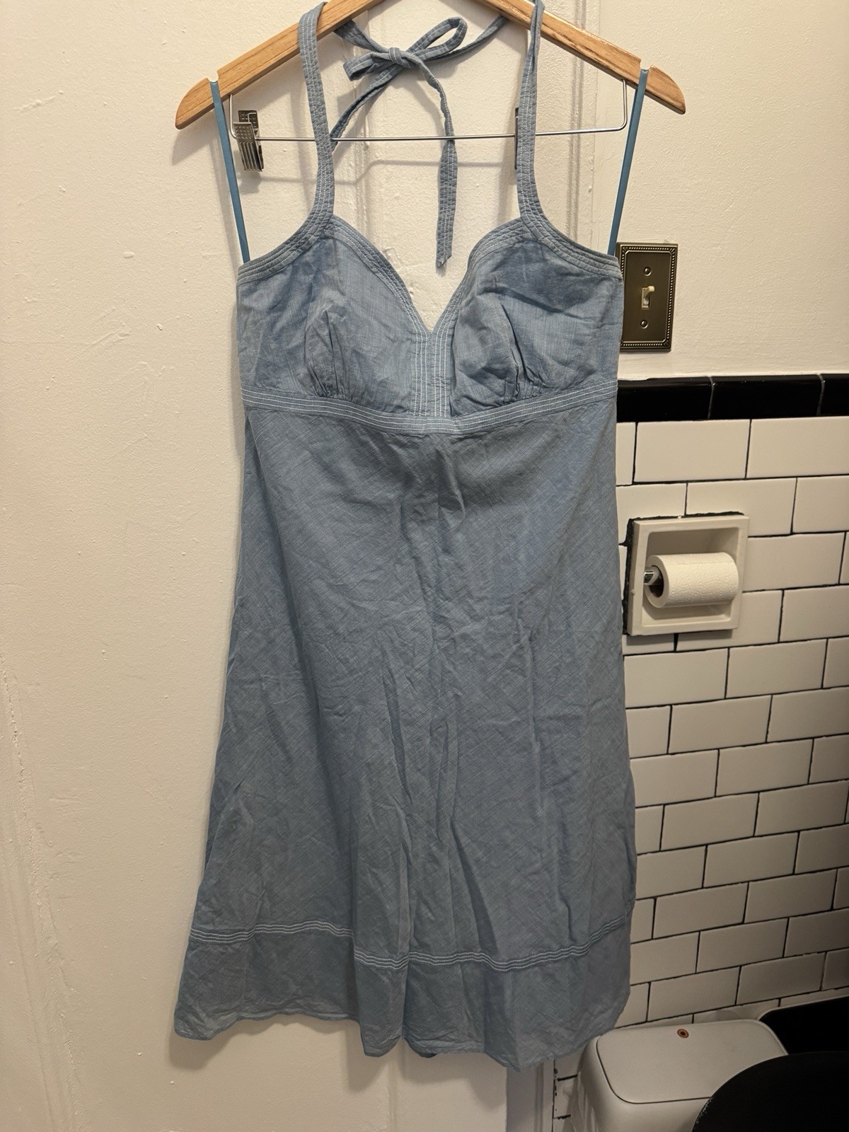 Ann Taylor LOFT Blue Chambray Cotton Lined Spaghetti Strap Sundress Size 6