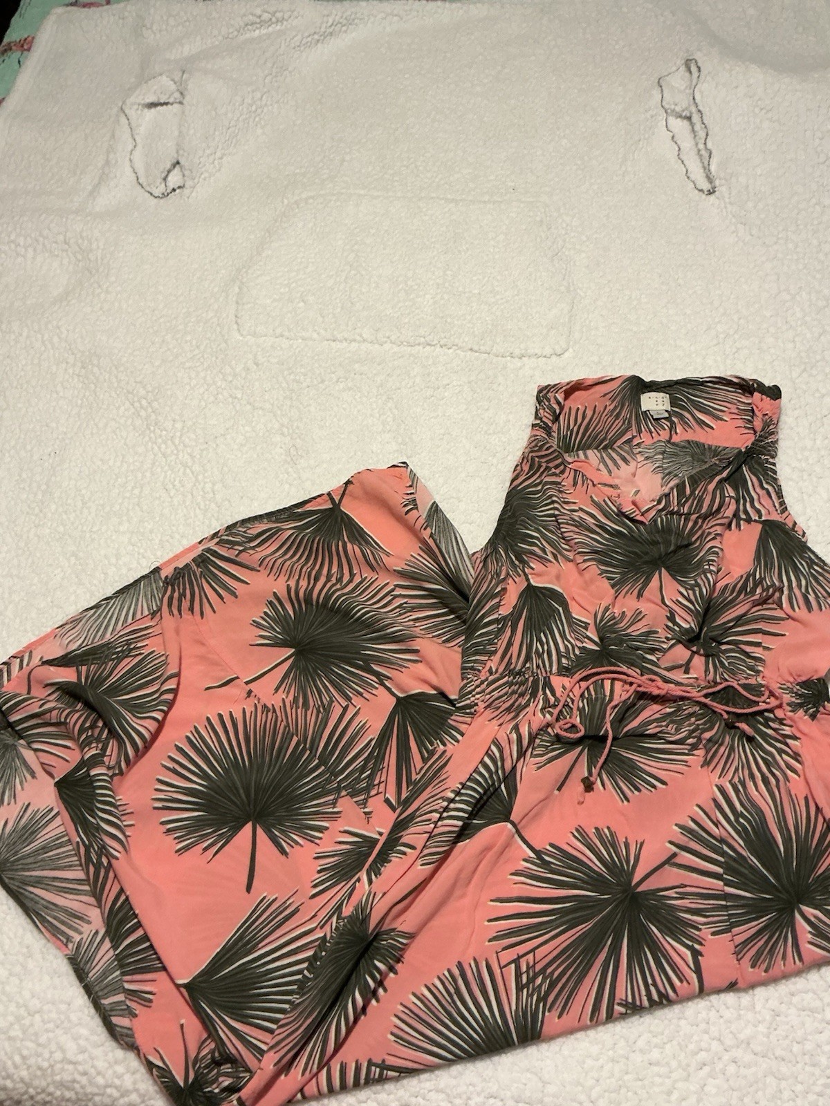 Women’s Coral & Black Tropical Floral Print Dress Size L Regular
