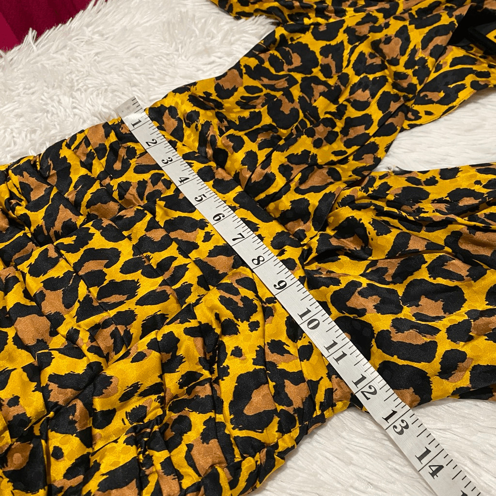 Ronny Kobo Giorgia Leopard Print Puff-Shoulder Faux Wrap Dress XS