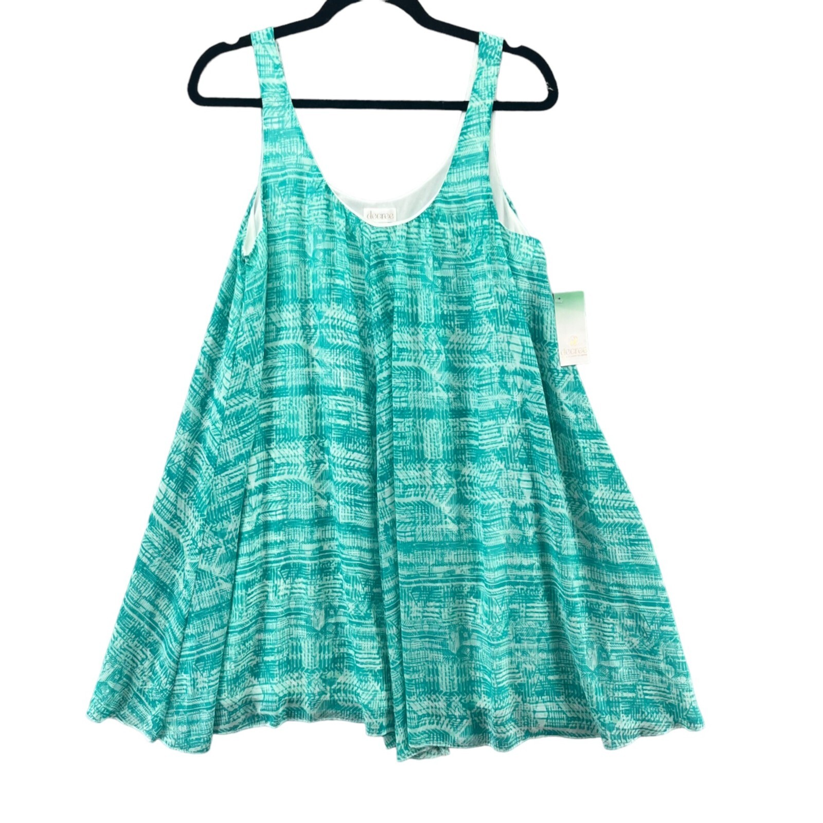 Decree Deepsummer Mini Dress Green White Printed Sleeveless Scoop Neck Size M