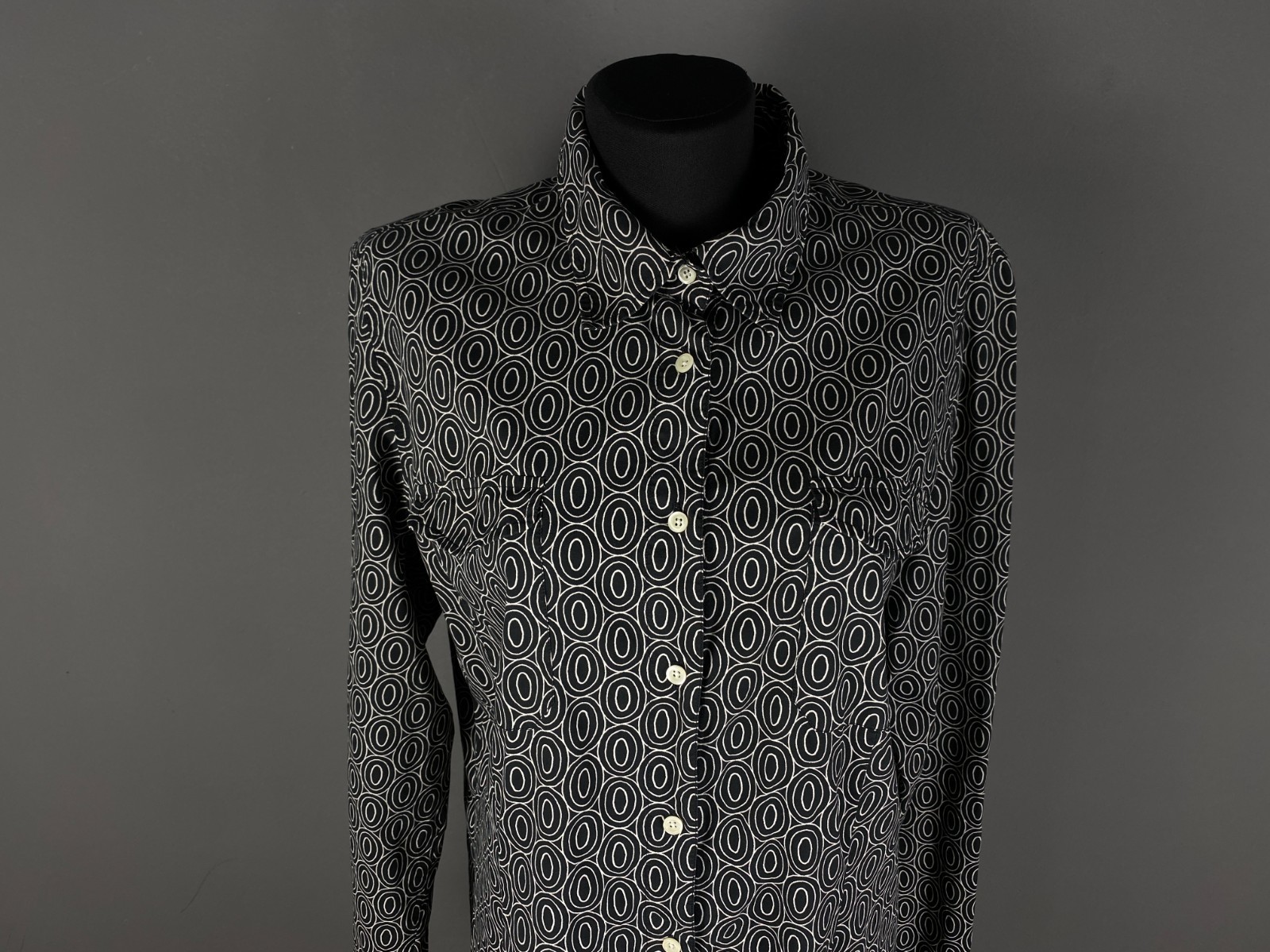 0039 Italy Black/White Patterned Button Down Shirt Dress Women’s Size 2XL