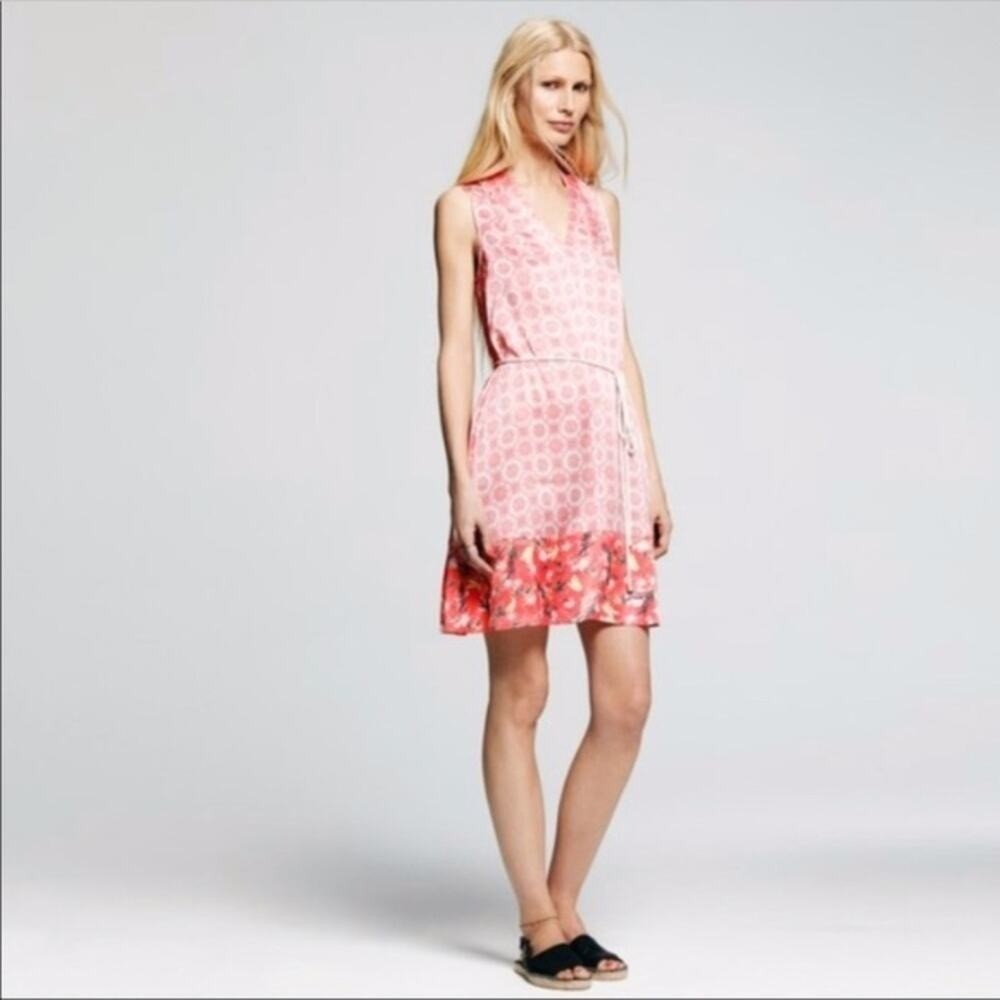 Peter Som for DesigNation Shift Dress Womens M Coral Geometric Floral V-Neck