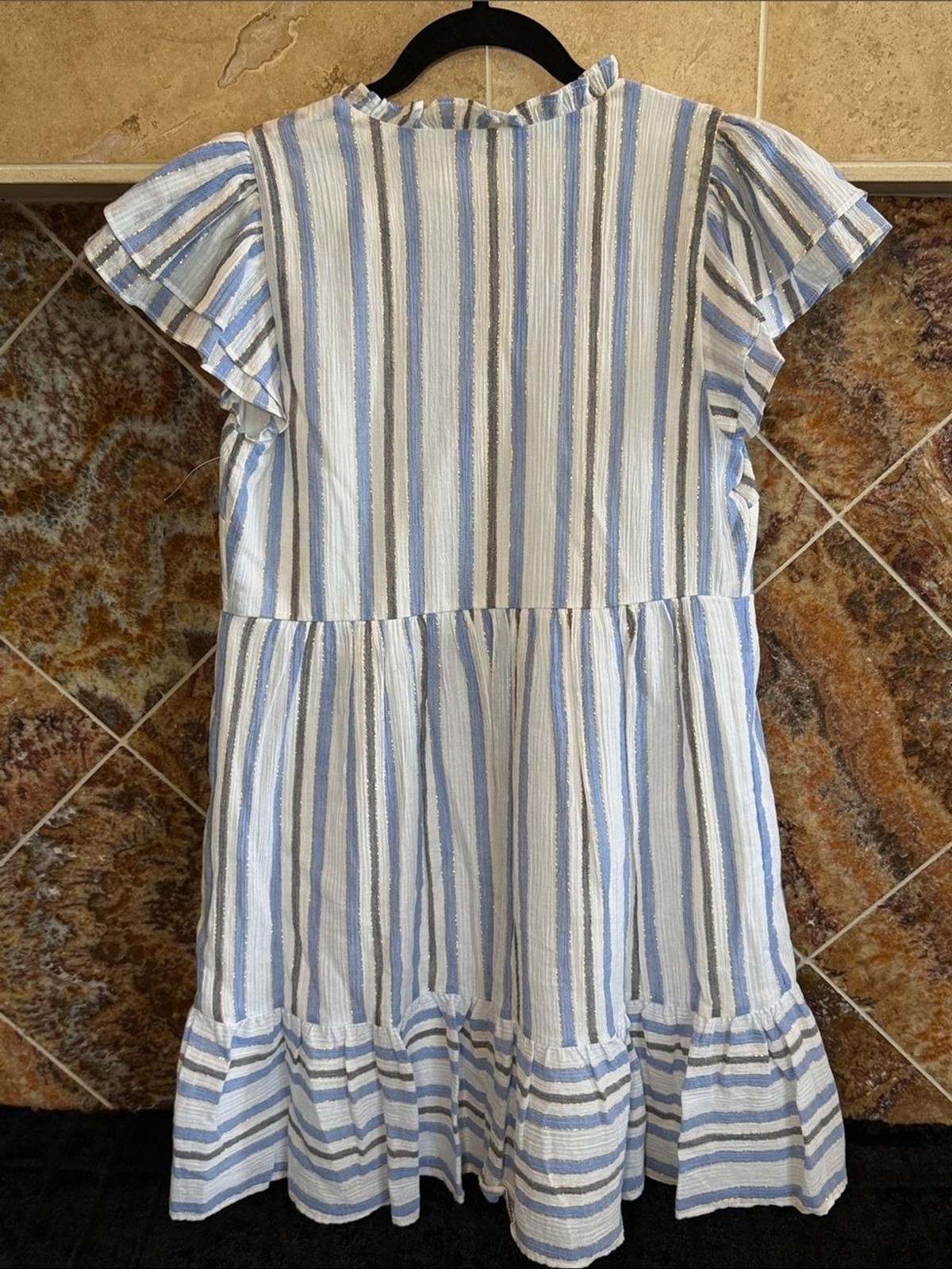 Eliza J Blue Striped Cap Sleeve Button Front Flounce Hem Dress Size 4