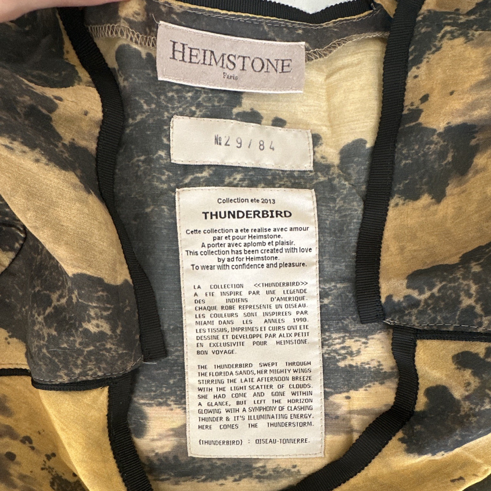 Heimstone Thunderbird Abstract Print Shift Dress Tan/Black Square Neck Short 2
