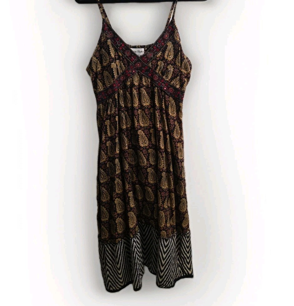 Jessica Taylor Lg Embroidered Beaded Sequin Mixed Print Sleeveless Dress Vtg