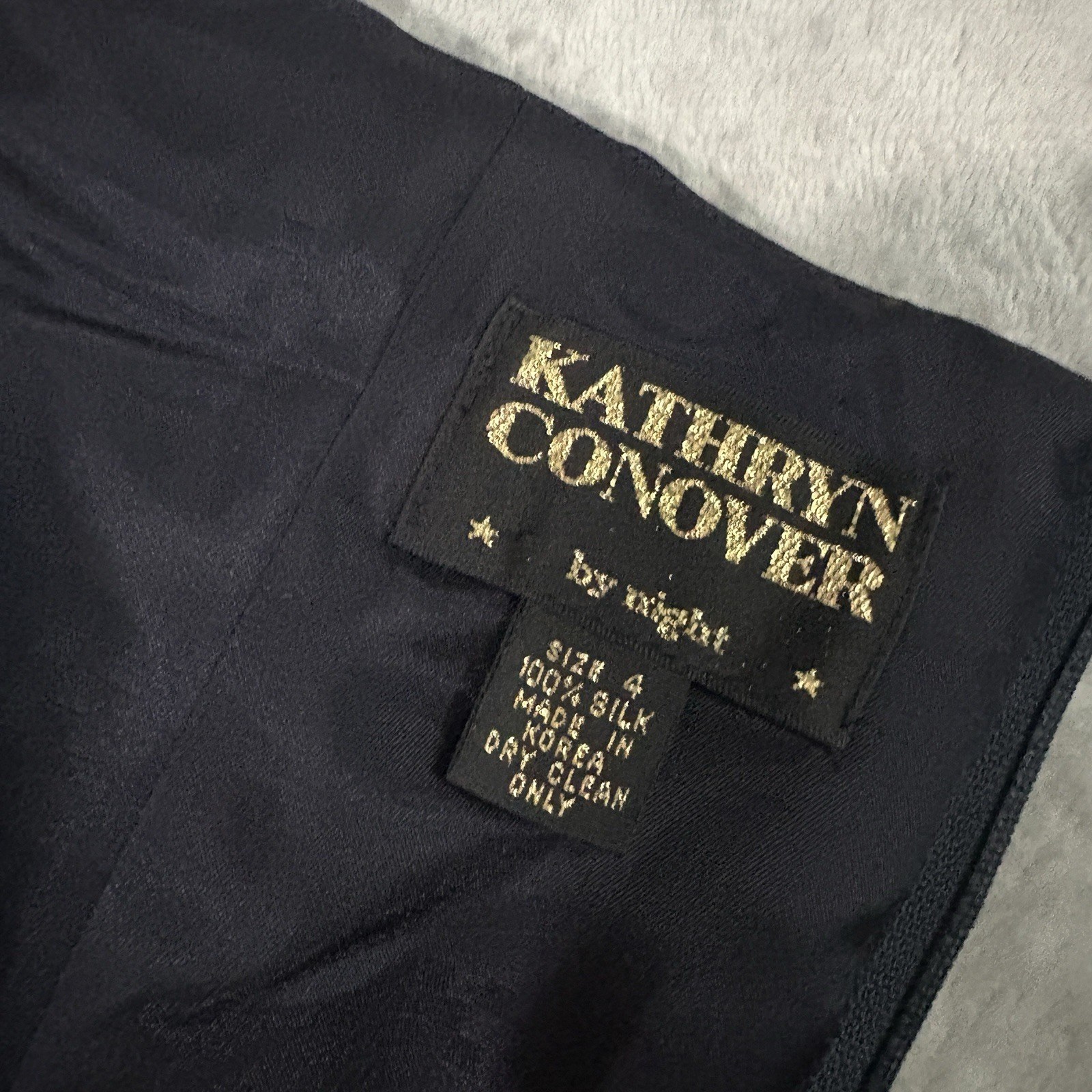 Y2k Silk Dress Navy Pleated Button & Bow 4 Kathryn Conover Chiffon Cocktail Mini