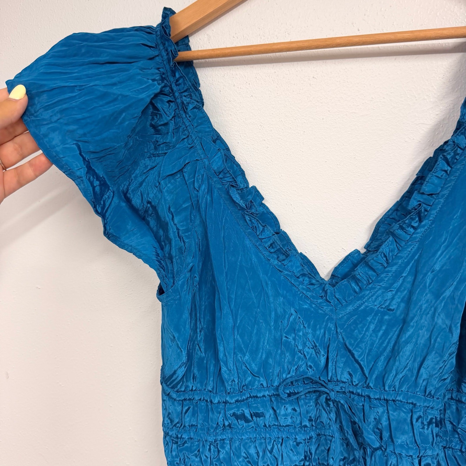 J. Crew Palermo Dress Viscose-Blend Crinkle SZ LARGE Ruffled Peasant Cottagecore