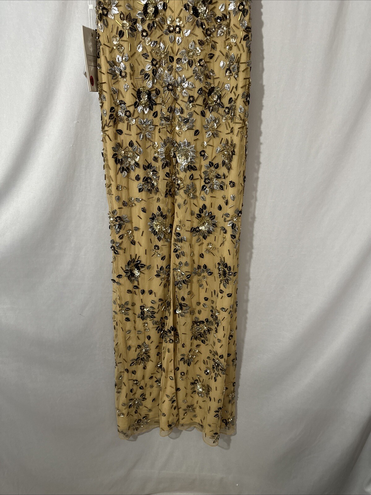 NWT Mac Duggal [ 2 ] 5477 Floral Embellished Scoop Neck Evening Gown Gold J1404