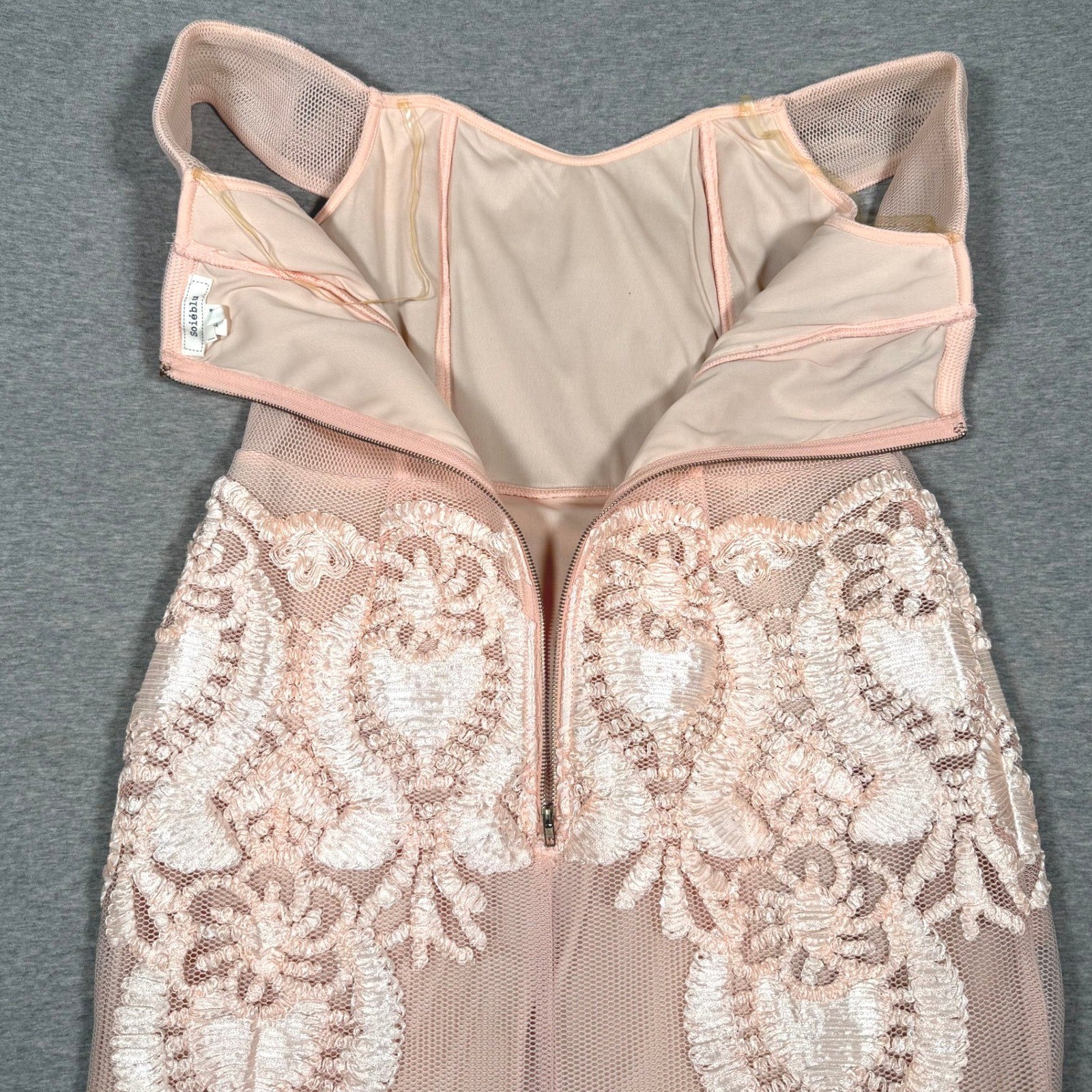 Soieblu Peach Pink Mesh Lace Off The Shoulder Mini Dress Womens Large Cocktail