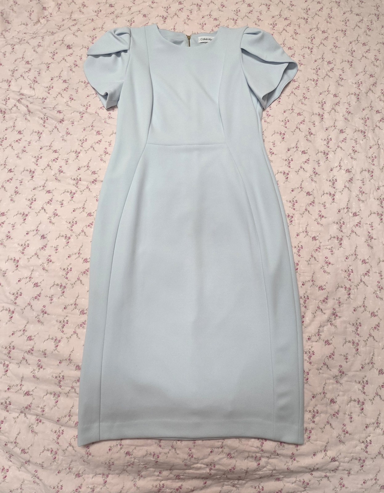 Calvin Klein Tulip Sleeve Sheath Dress Baby Blue Womens Size 4