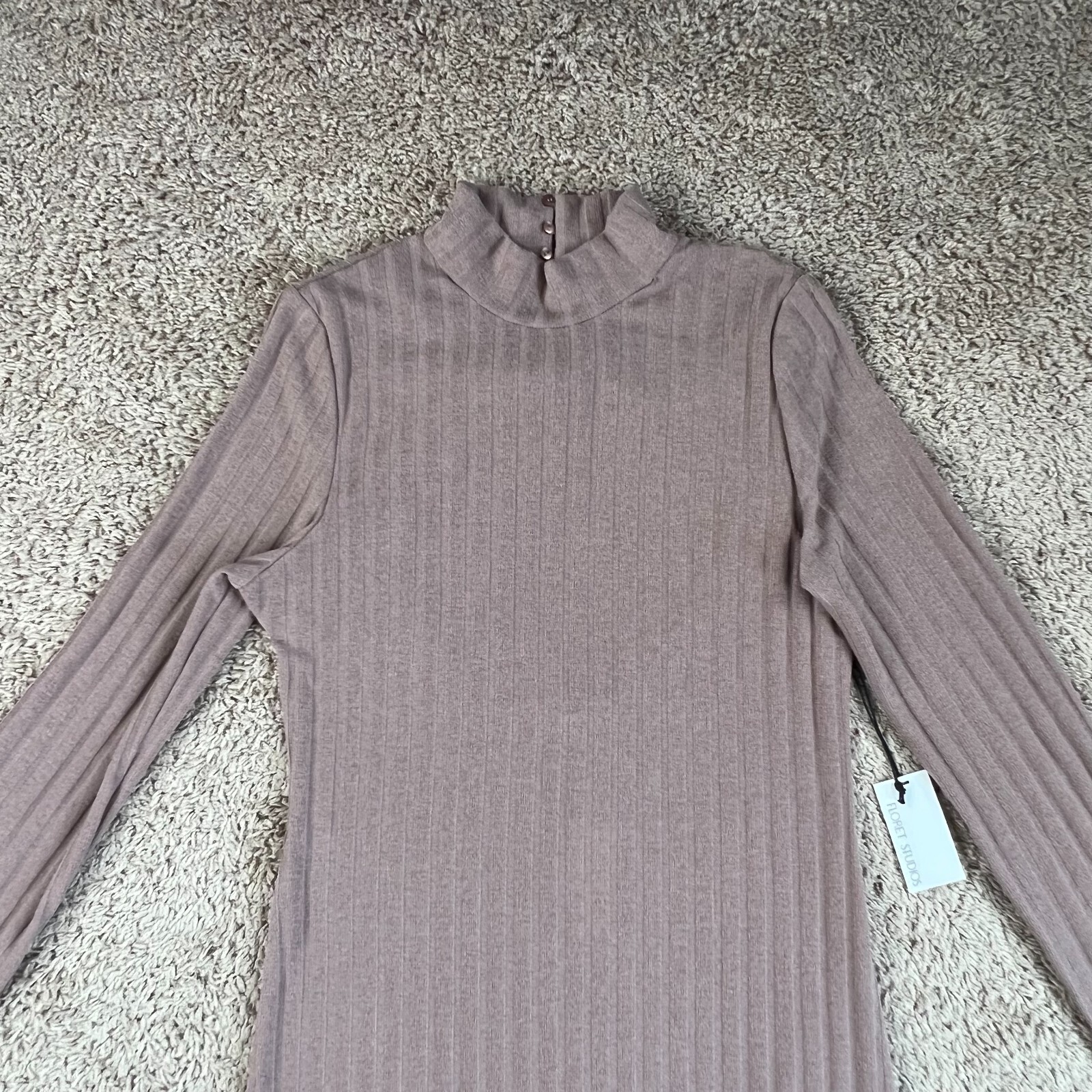 FLORET STUDIOS Womens Mocha Mock Neck Knit Midi Dress XL Side Slit Back Cutout