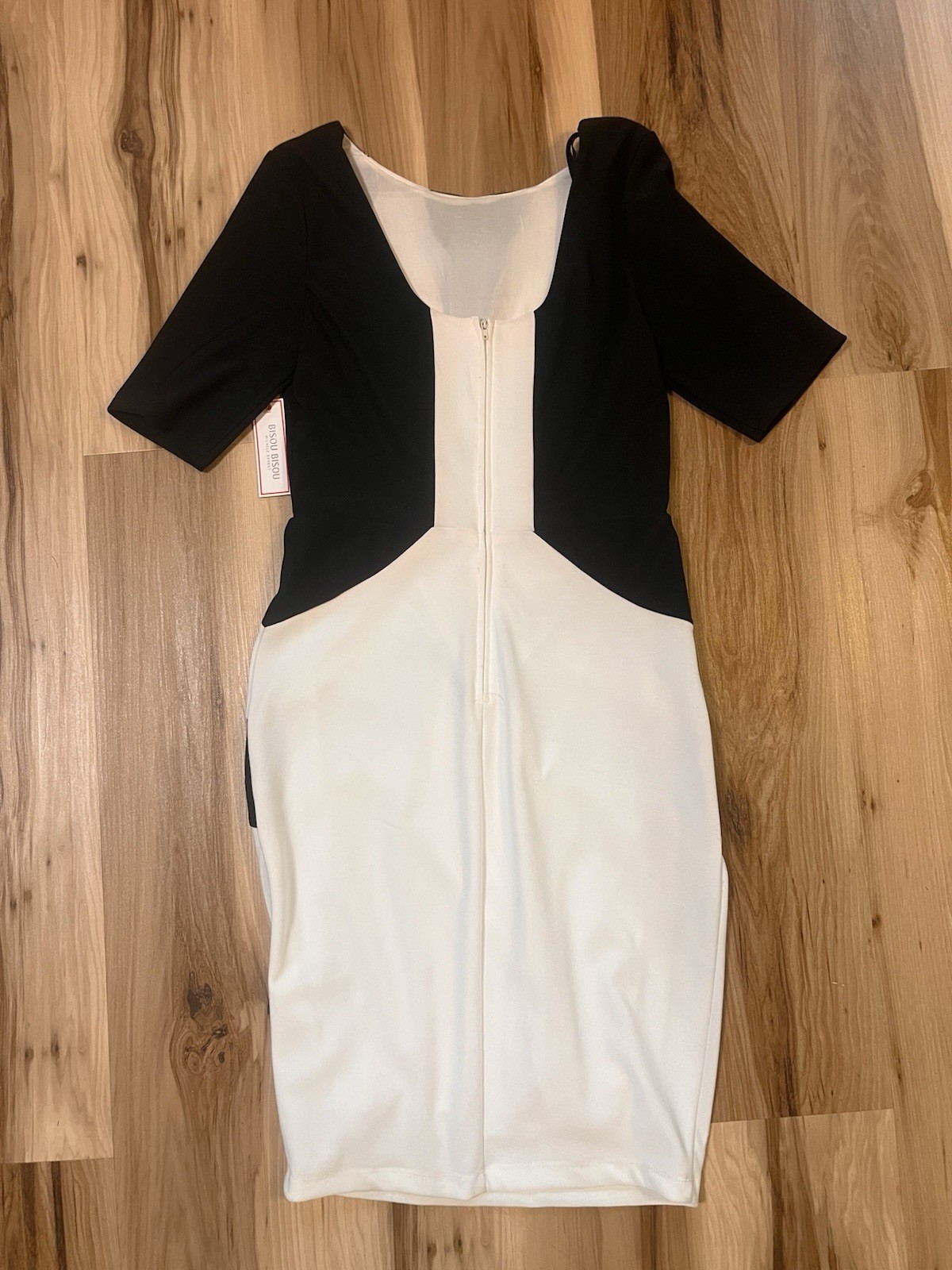 $72 New Bisou Bisou Sz 8 Black White Colorblock Pencil Dress Bodycon Preppy NWT