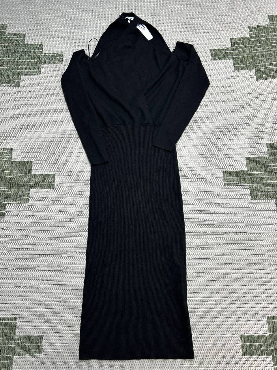 Reiss Midi Sweater Dress Womens Medium Black Stretch Tailored Knit Ribbed New