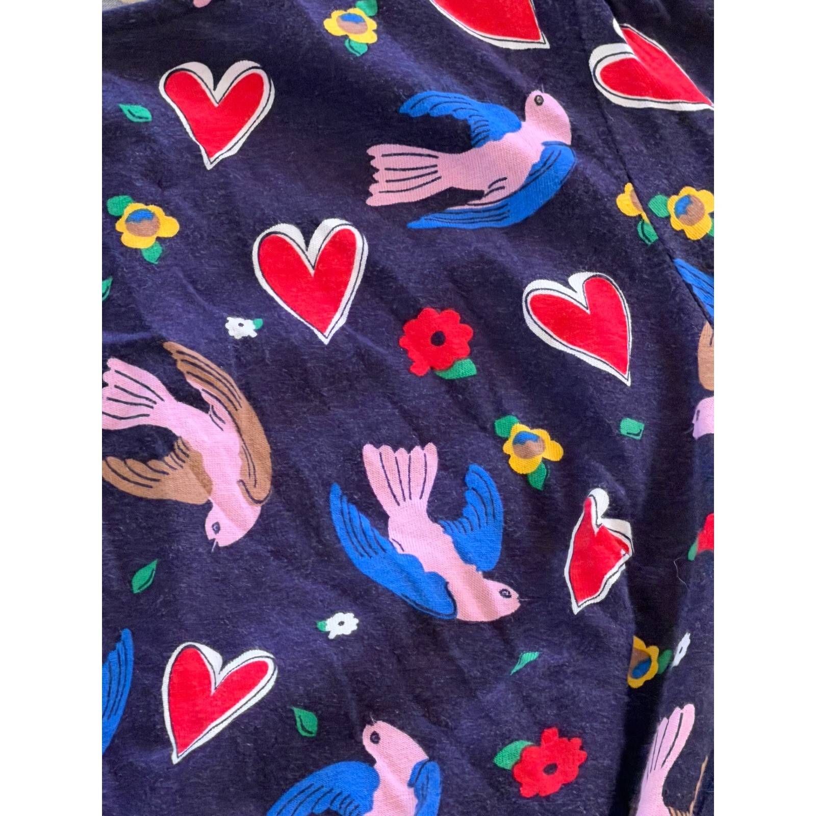 Boden Leandra Navy Blue Bird Dove Heart Print Long Sleeve Midi Dress Tie Waist 8