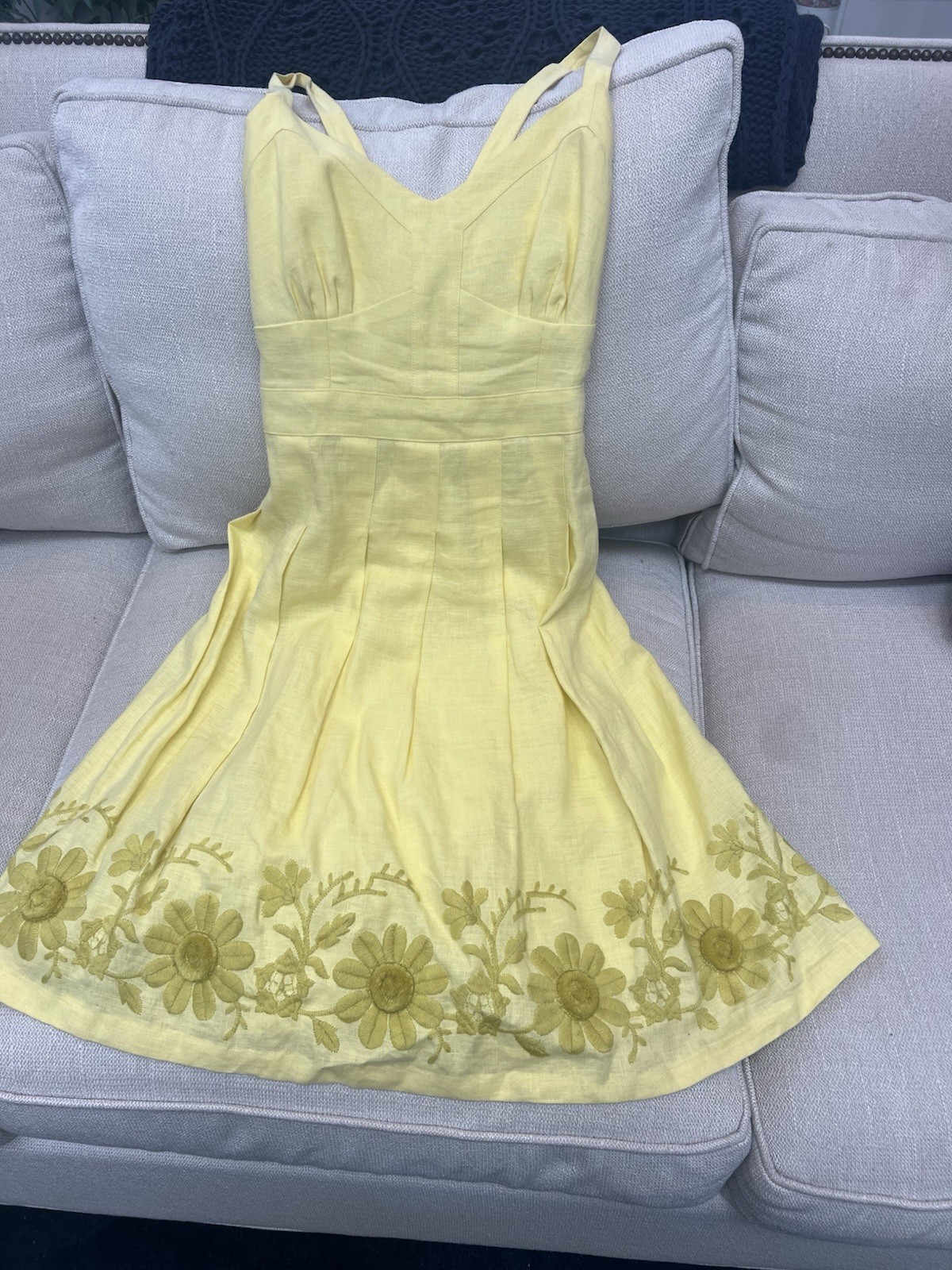 Milly Size 10 Light Yellow Linen Fit & Flare Knee Length Dress New Without Tags