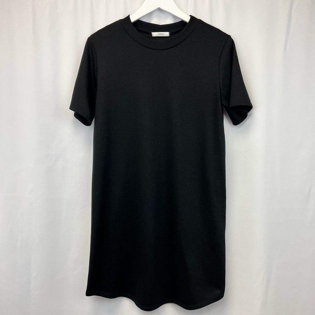 Cherish Womens T Shirt Dress Black Jewel Neck Short Sleeve Minimalist S