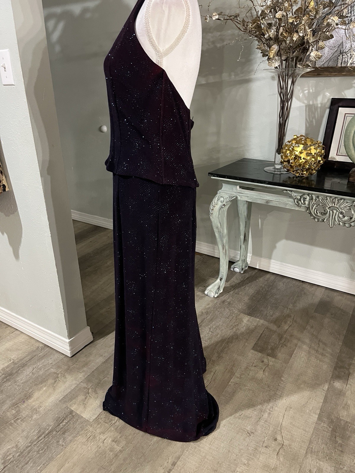 Scott McClintock Millennium 2000 Blue Halter Formal Column Dress Sparkle Sz 14