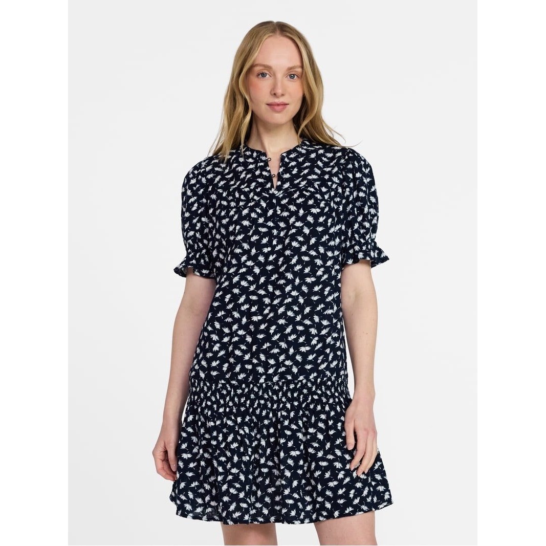Time and Tru Navy Blue Floral Drop Waist Short Dress Womens Small NWTCotton
