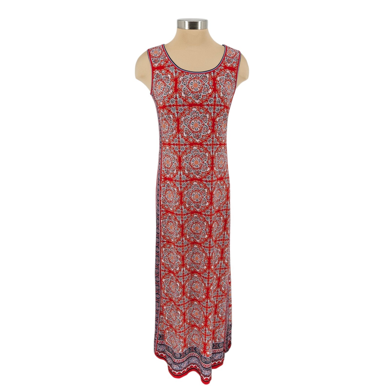 Max Studio Maxi Tank Dress Red Floral Sleeveless Side Slit Pullover Womens Small