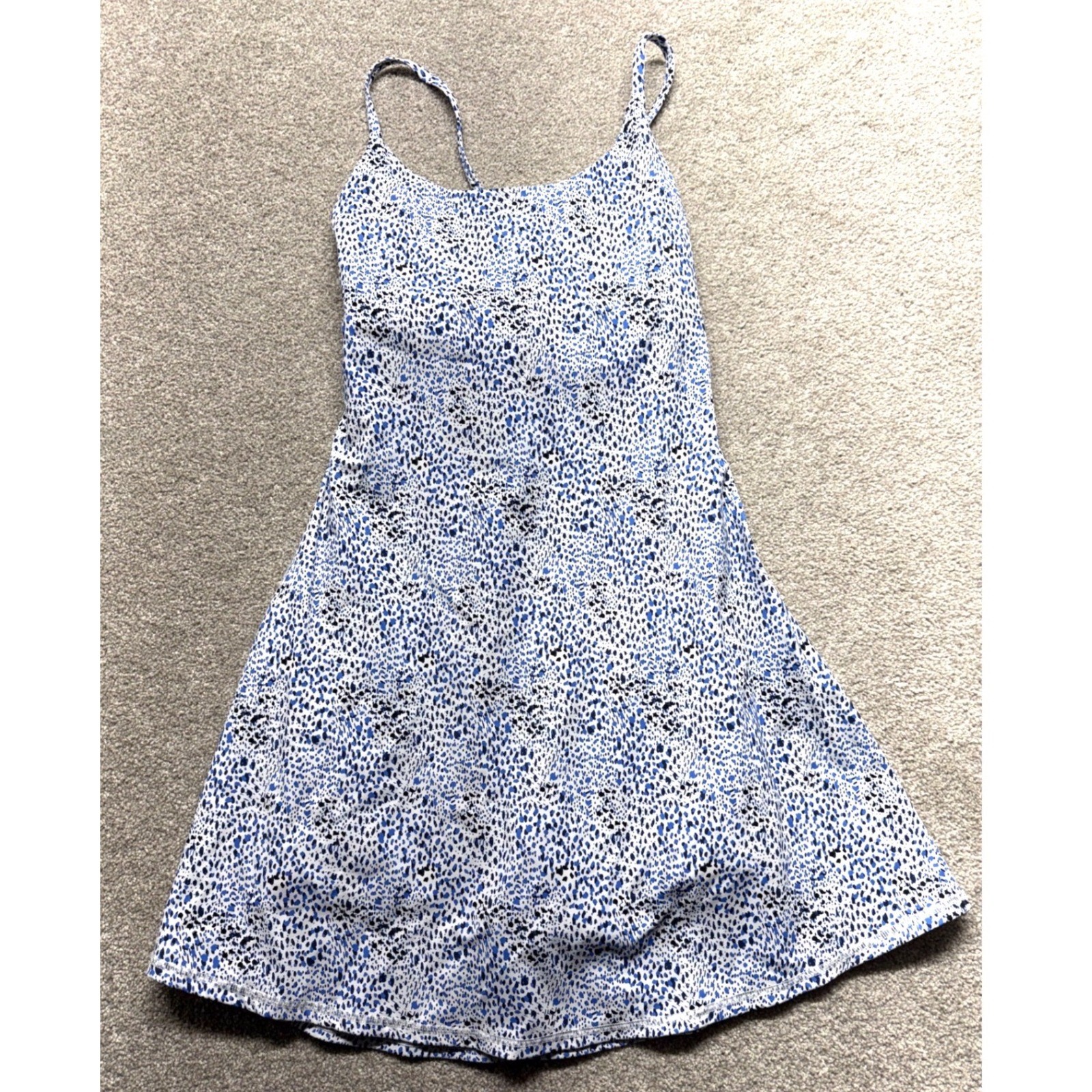Women’s Blue White Black Dalmatian Spot Print Mini Dress Spaghetti Strap Size S