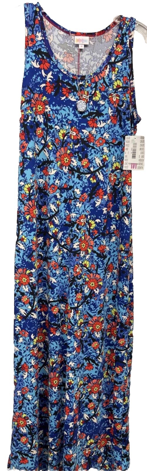 NWT Lularoe Medium Blue Orange White Green Floral Dani Long Column Dress