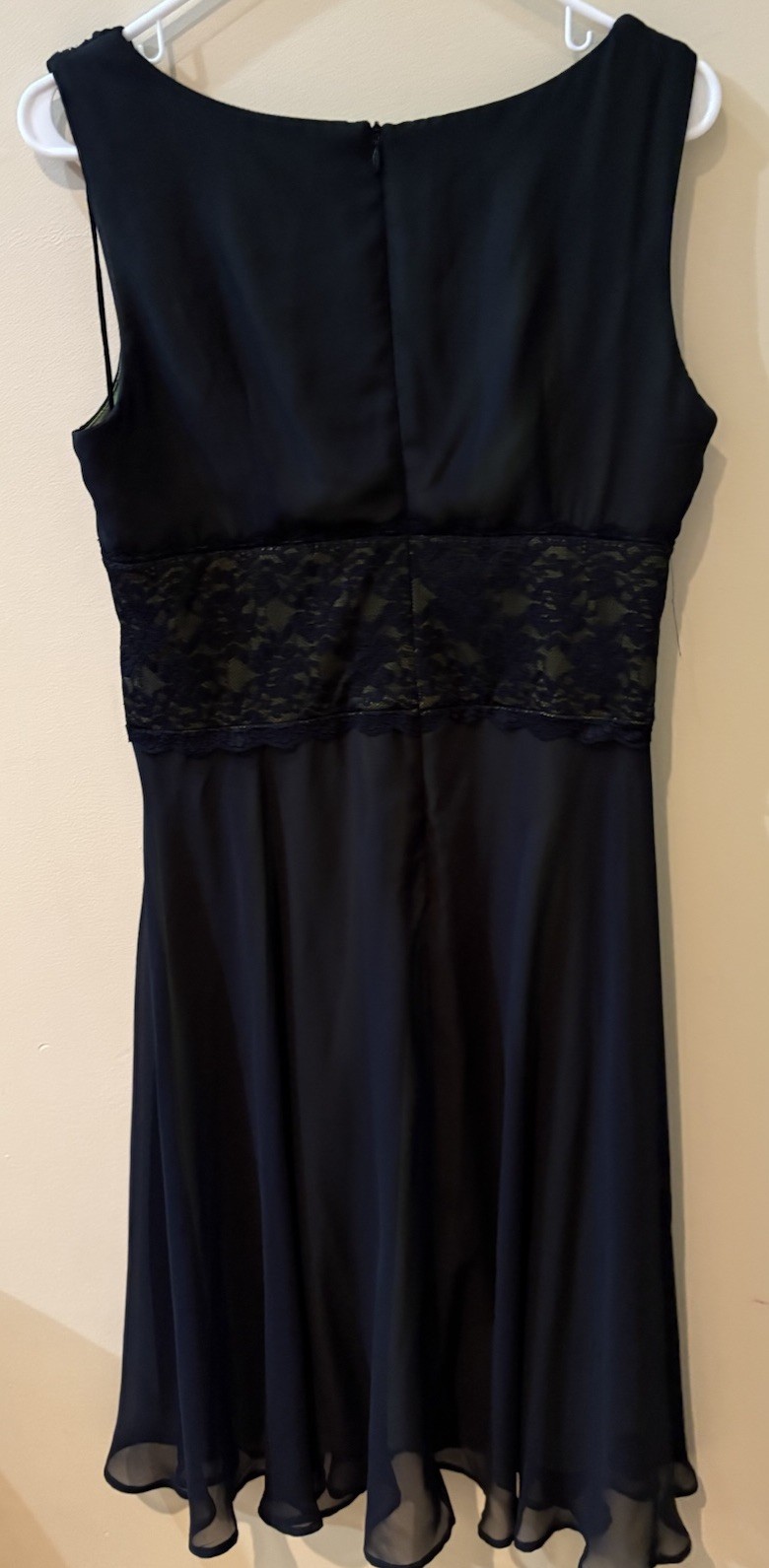 Connected 12P Petite Black A-Line V-Neck Chiffon Lace Waist Knee Dress Zip