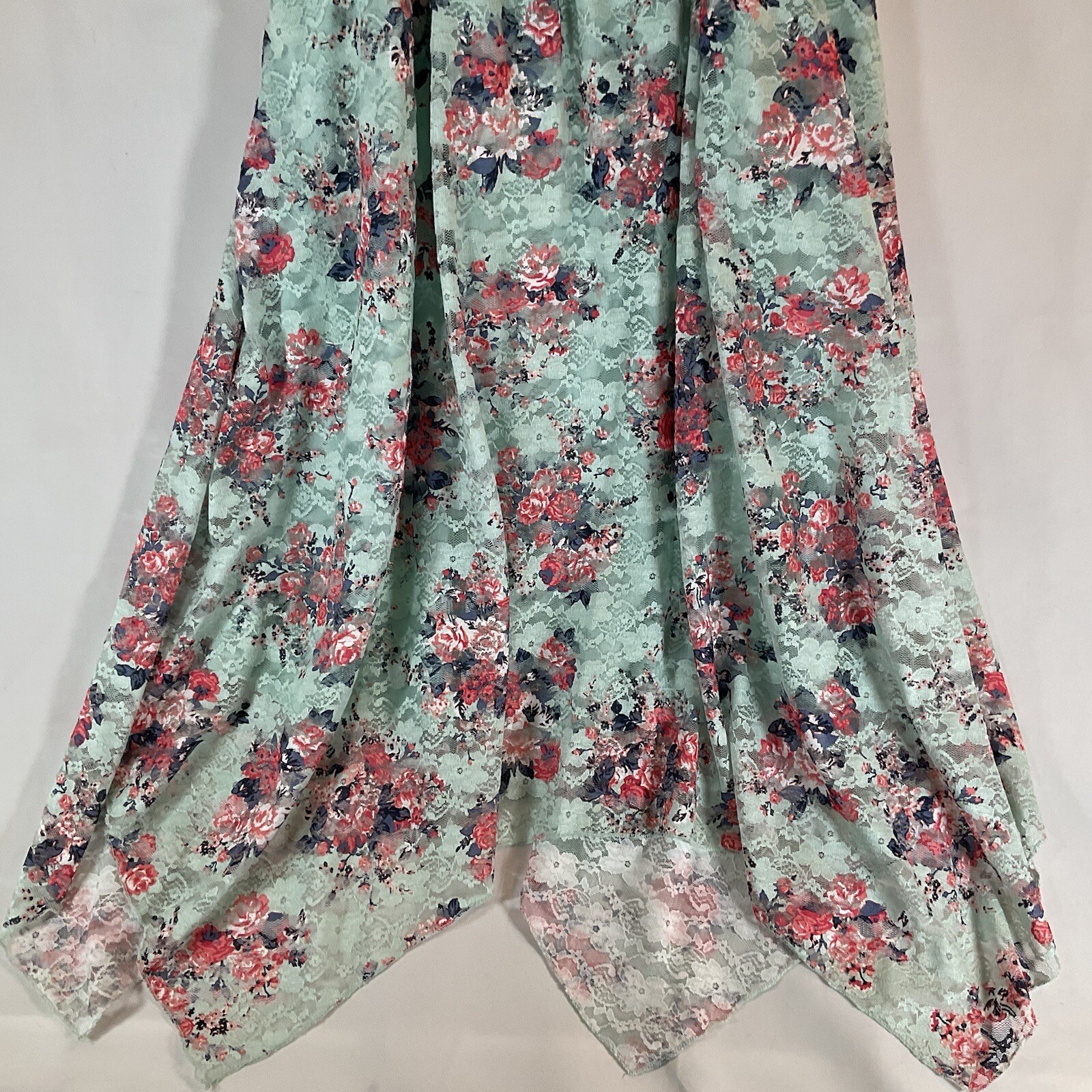 No Bounderies Aqua/Mint Blue Floral Lace dress with Belt, Junior size XXL