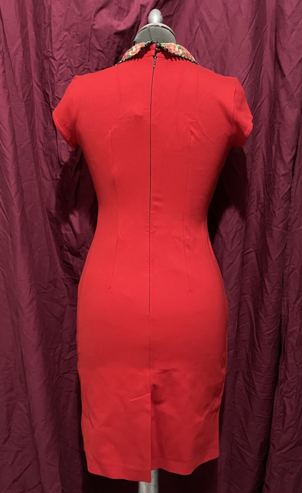 Dress Michal Negrin Red Collar with flowers very rare collector’s item 38 Israel