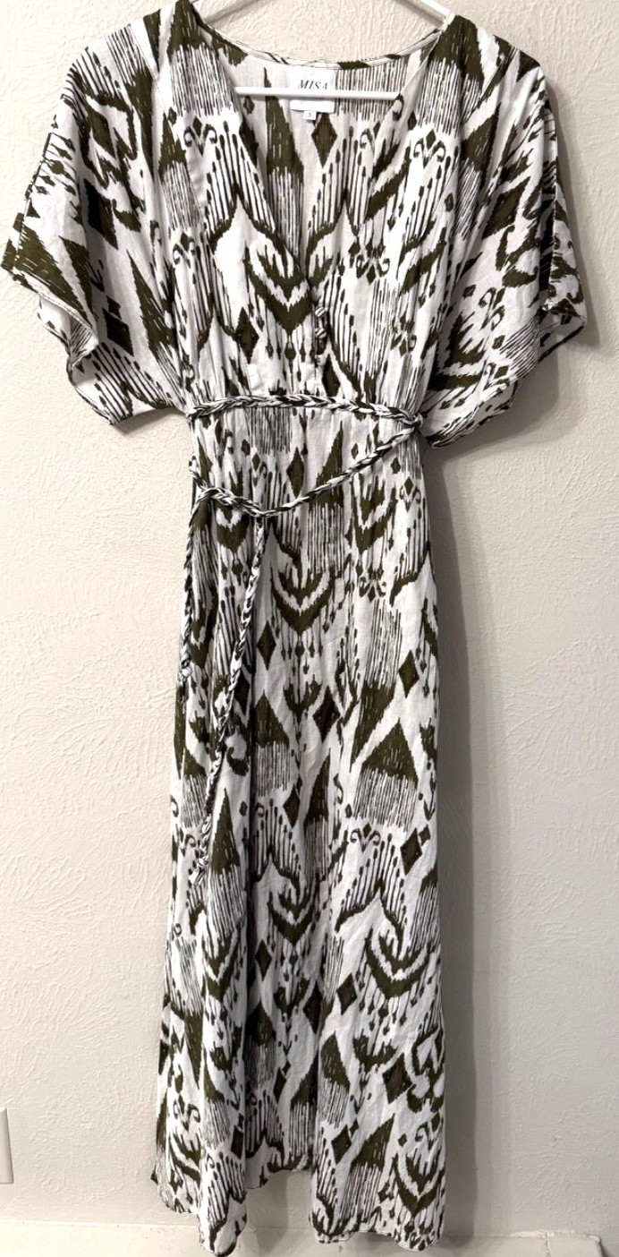 Misa Los Angeles size S 100% Cotton maxi dress belted V-neck short sleeve