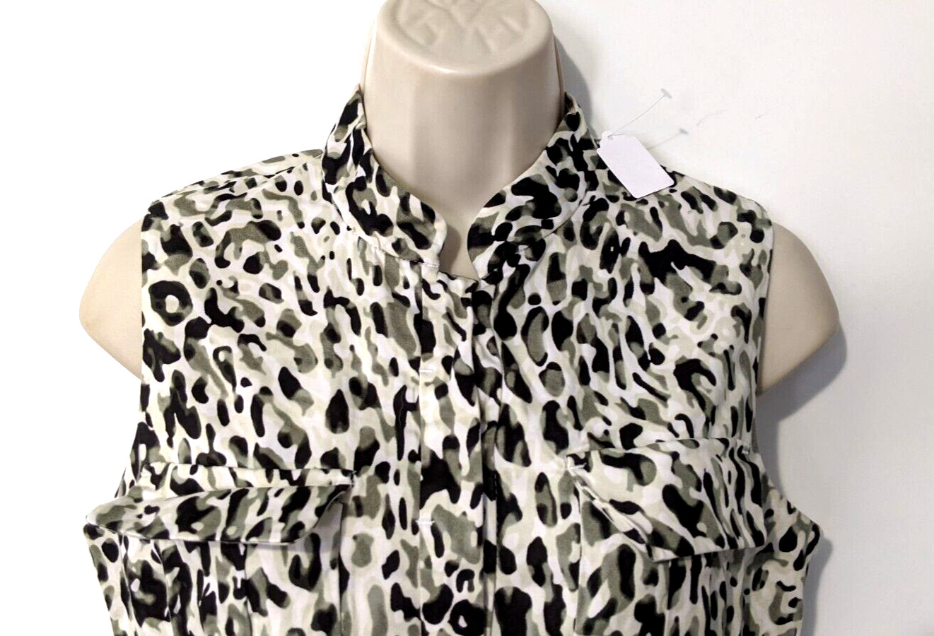 Calvin Klein Womens Sleeveless Animal Print Dress Chest Pocket 1/2 Button Front