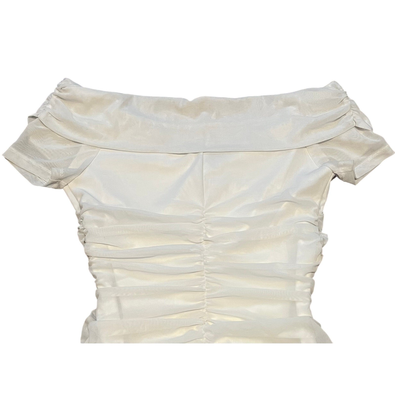 SHEIN White Mesh Ruched Off Shoulder Bodycon Mini Dress Women’s Small EUC