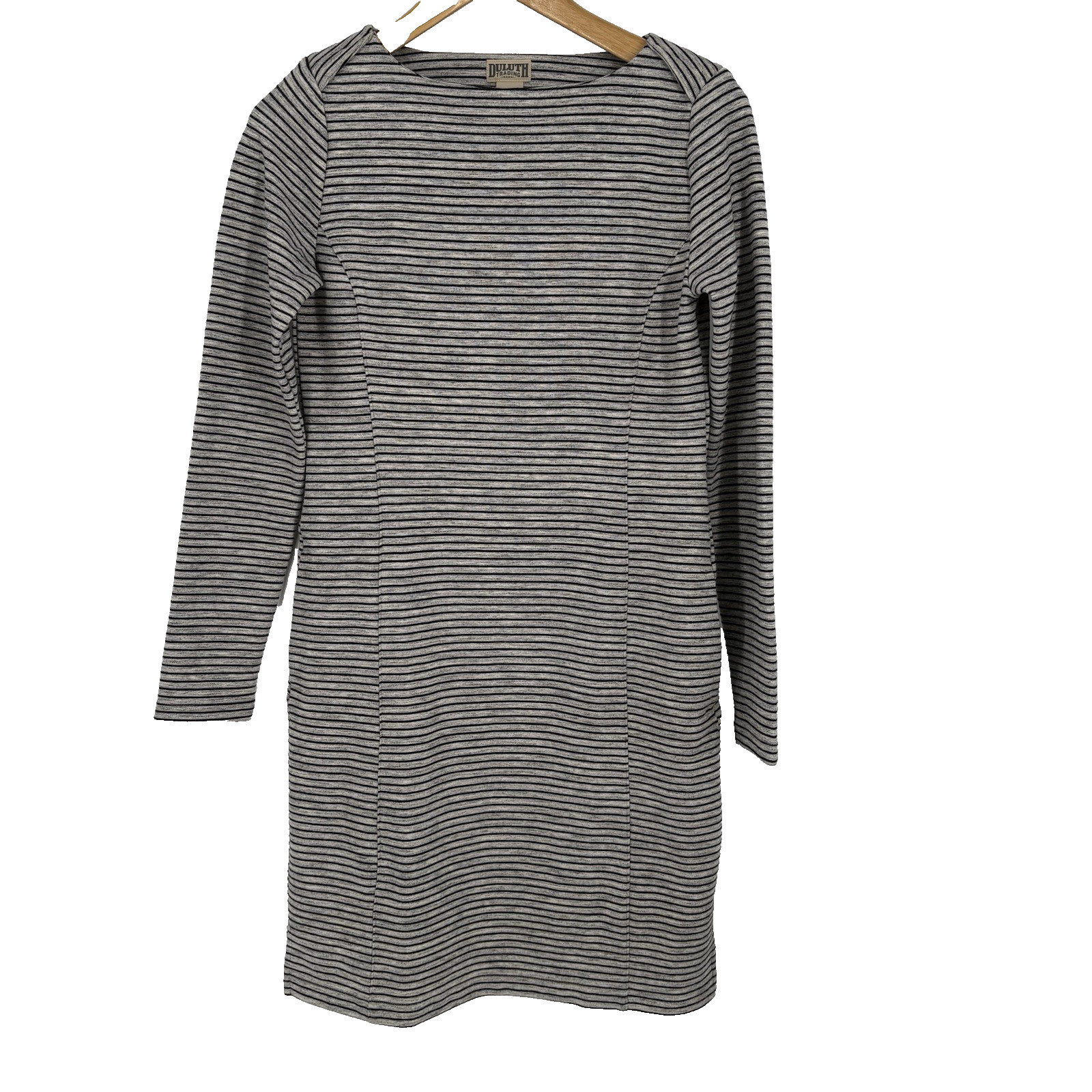Duluth Women Ponte Pro Dress XS Gray Black Stripe Pockets Stretch Comfort Casual