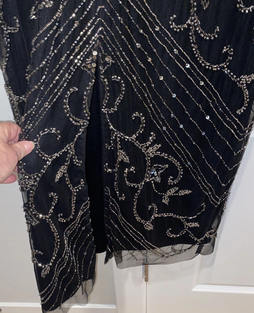 Pisarro Knights Beaded Mesh Column Gown New Size 8 Black / Merc