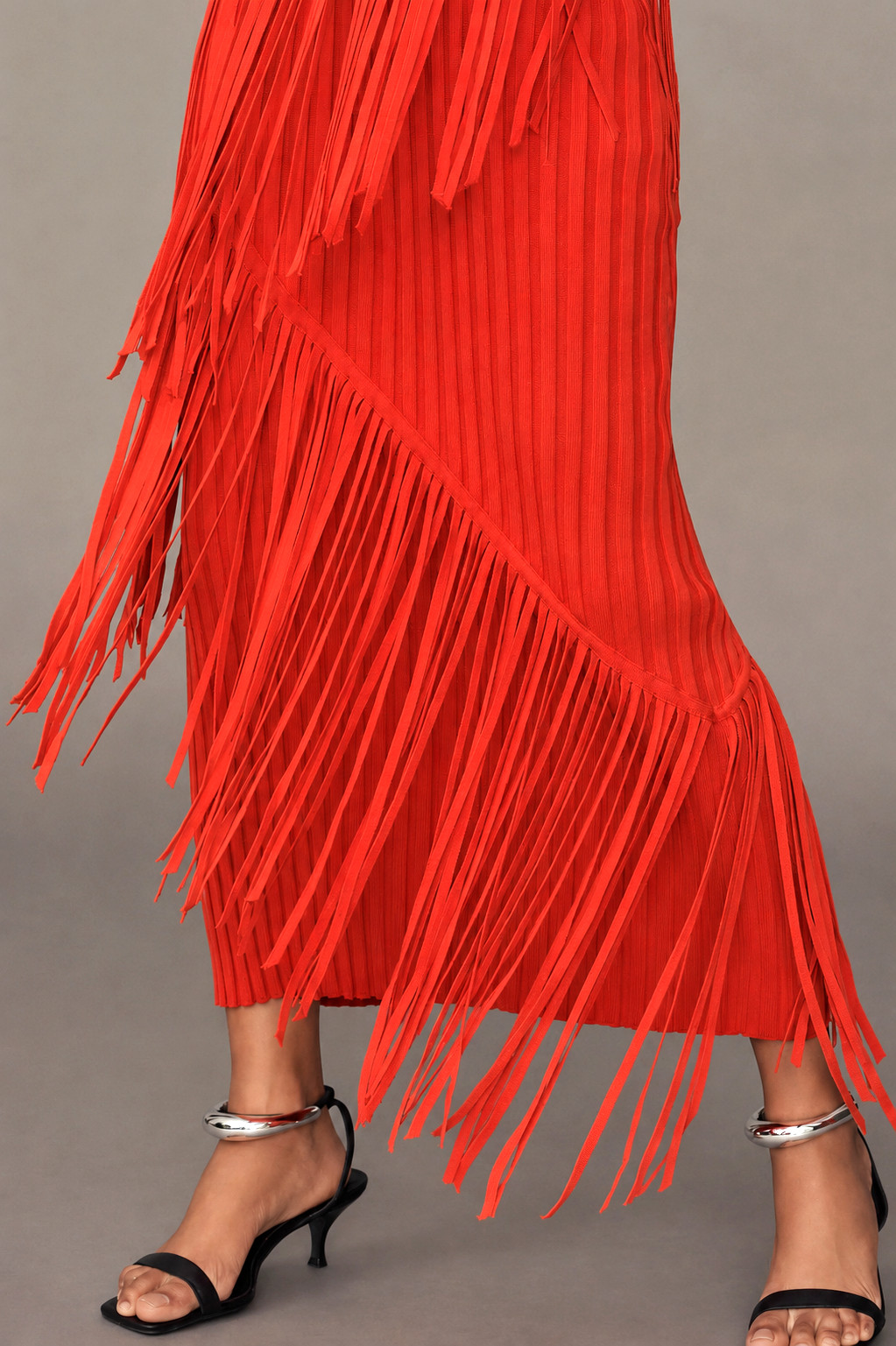 SIMON MILLER Spiral Knit Fringe Bodycon Maxi Dress Paprika S NWT Anthropologie